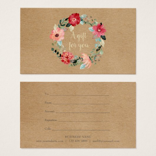 Rustieke mooie bloemenslingers cadeaubon visitekaartje (Voorkant /achterkant)
