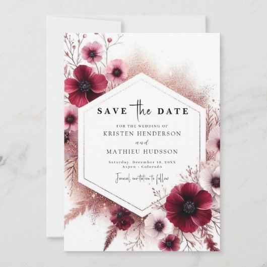 Rustieke mooie Bourgondische bruiloft Save The Date (Voorkant)
