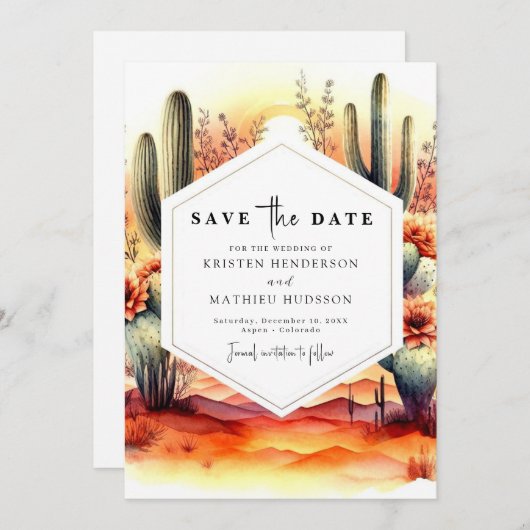 Rustieke mooie Cactus bruiloft Save The Date (Voorkant / Achterkant)