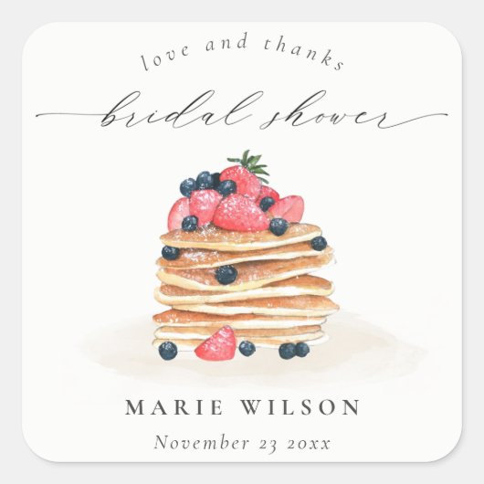 Rustieke Mooie Fruitpannenkoek Watercolor Bruidsdo Vierkante Sticker (Voorkant)