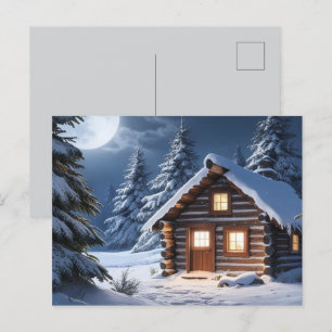 Rustieke Moonlight Gezellige Winter Cabin Briefkaart