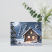 Rustieke Moonlight Gezellige Winter Cabin Briefkaart (Staand voorkant)
