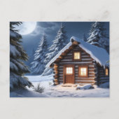 Rustieke Moonlight Gezellige Winter Cabin Briefkaart (Voorkant)