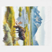 Rustieke Moose Cabin stijl Waterverf Fleece Deken (Voorkant (Horizontaal))