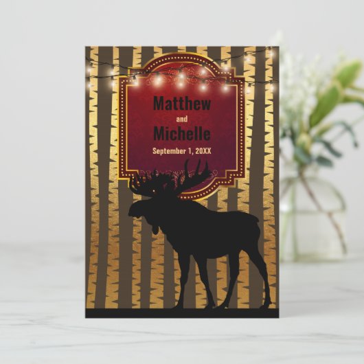 Rustieke Moose, Gouden Aspen Bomen en Lichten Brui Kaart (Staand voorkant)