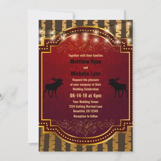 Rustieke Moose, Gouden Aspen Bomen en Lichten Brui Kaart (Achterkant)