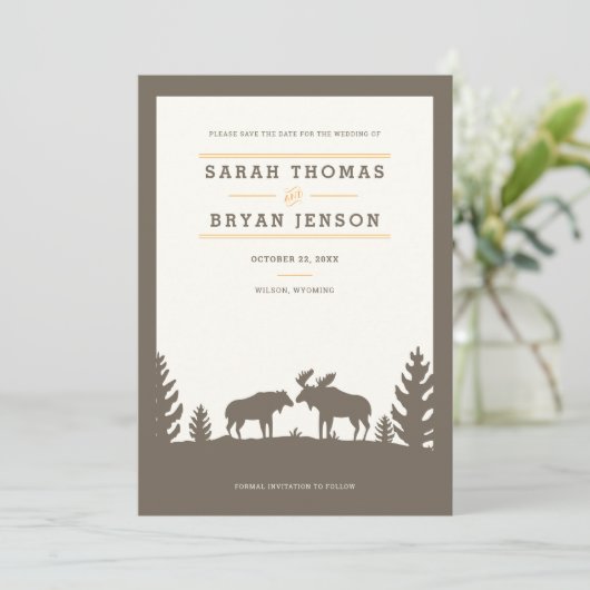 Rustieke Moose in de Bossen Save The Date (Staand voorkant)
