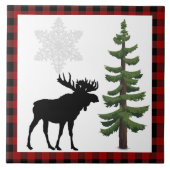 Rustieke Moose Pine Tree Rood geruite decoratief Tegeltje (Voorkant)