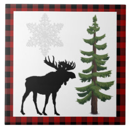Rustieke Moose Pine Tree Rood geruite decoratief Tegeltje