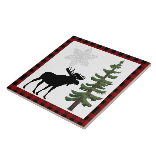 Rustieke Moose Pine Tree Rood geruite decoratief Tegeltje (Zijkant)