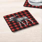 Rustieke Moose Red & Black Buffalo Check geruit Kartonnen Onderzetters (Schuin)