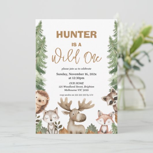 Rustieke Moose Woodland Wild Een 1e verjaardag Kaart (Staand voorkant)