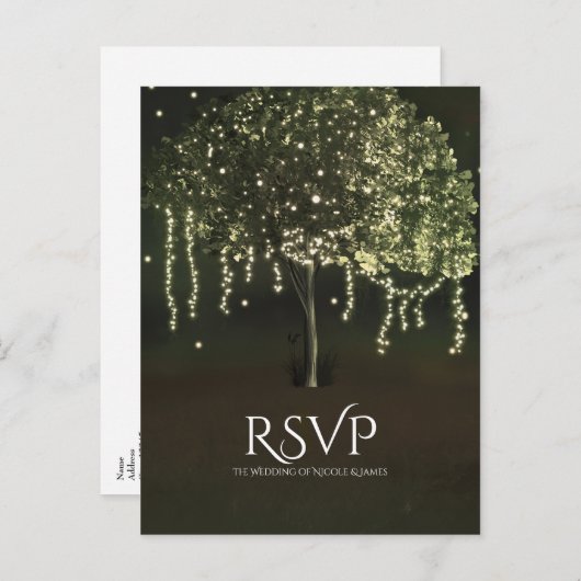 Rustieke Mos Verlichte Boom Bruiloft RSVP Briefkaa Uitnodiging Briefkaart (Voorkant / Achterkant)