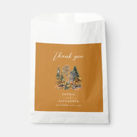 Rustieke Mosterd Herfst Waterverf Bos Bruiloft Bedankzakje (Voorkant)