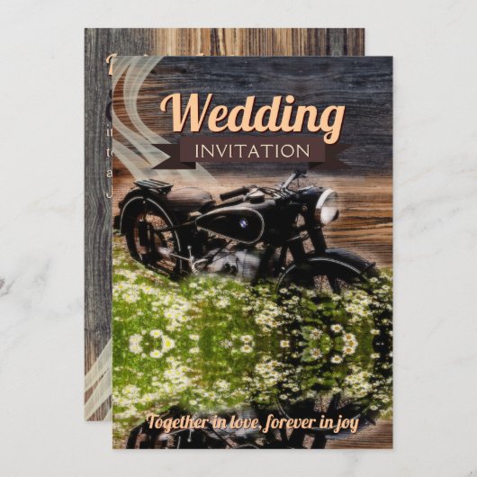 Rustieke  Motorfiets Huwelijk 5x7 Kaart (Voorkant / Achterkant)