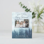 Rustieke Mountain Blue Pines Vrolijk Kerstfeest Fo Feestdagenkaart (Staand voorkant)
