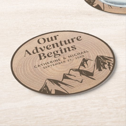 Rustieke Mountain Bossen Bos Avontuur Bruiloft Ronde Kartonnen Onderzetter (Gebogen)