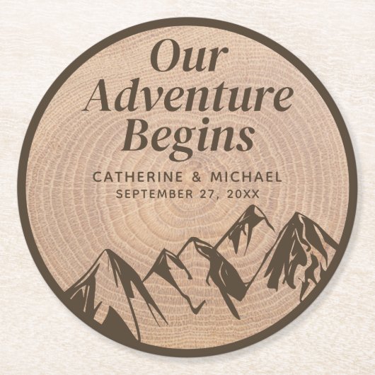 Rustieke Mountain Bossen Bos Avontuur Bruiloft Ronde Kartonnen Onderzetter (Voorkant)