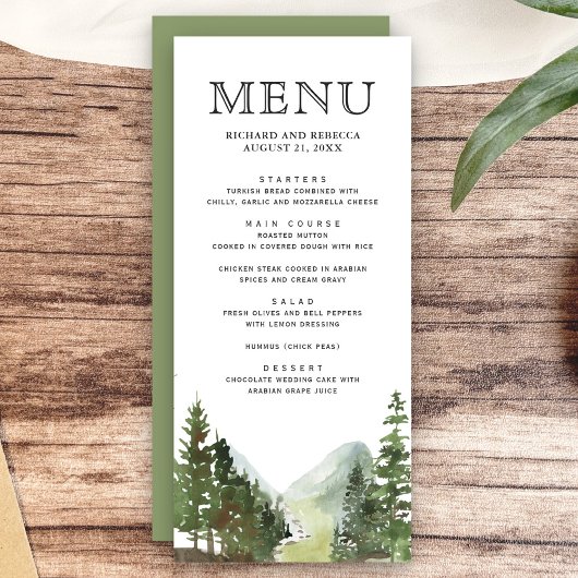 Rustieke Mountain Forest Bomen Bruiloft Menu