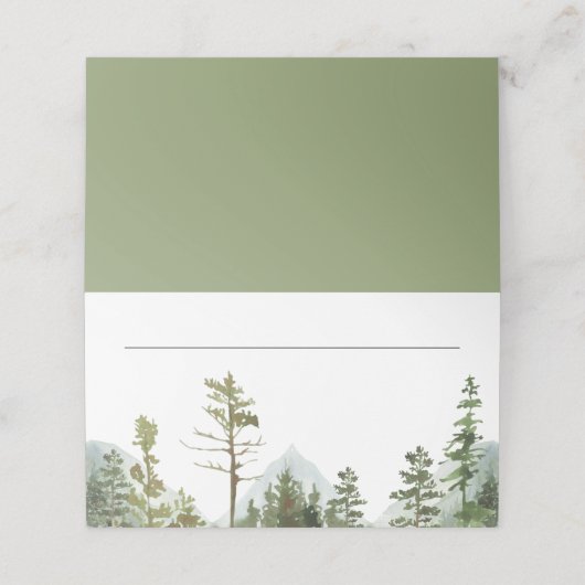 Rustieke Mountain Forest Bomen Bruiloft Plaatskaartje (Buitenkant ongevouwen)