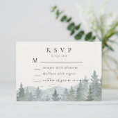 Rustieke Mountain Green Pine Tree Wedding Horizont RSVP Kaartje (Staand voorkant)