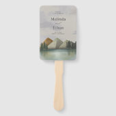 Rustieke Mountain & Lake Evergreen huwelijksprogra Handwaaier (Voorkant)