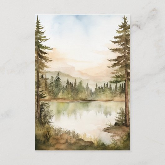 Rustieke Mountain Lake Forest bruiloft details Informatiekaartje (Achterkant)