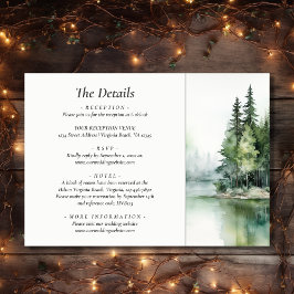 Rustieke Mountain Lake Forest bruiloft details Informatiekaartje