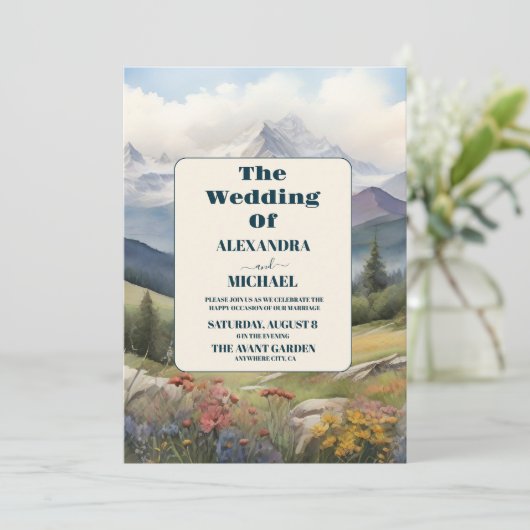 Rustieke Mountain Meadow Bruiloft Kaart (Staand voorkant)