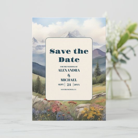 Rustieke Mountain Meadow Bruiloft Save The Date (Staand voorkant)
