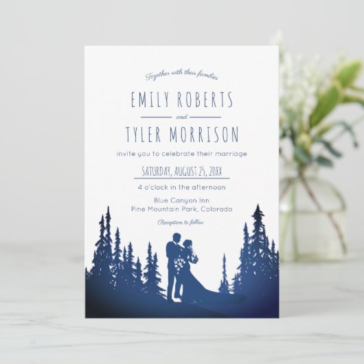 Rustieke Mountain Pine Forest bruiloft - Blauw © Kaart (Staand voorkant)