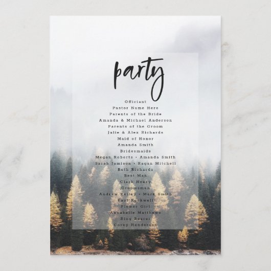 Rustieke Mountain Pine Trees Fall huwelijksceremon Programmakaart (Achterkant)