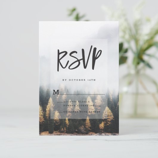 Rustieke Mountain Pine Trees Herfst Forest Design RSVP Kaartje (Staand voorkant)