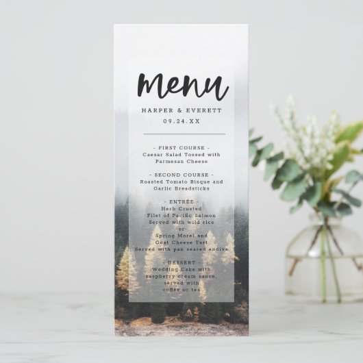 Rustieke Mountain Pine Trees Herfst Forest Dinner Menu (Staand voorkant)