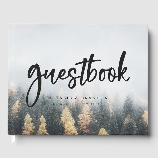 Rustieke Mountain Pine Trees Herfst Forest Wedding Gastenboek (Voorkant)