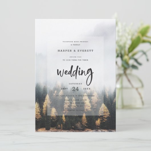 Rustieke Mountain Pine Trees Herfst Forest Wedding Kaart (Staand voorkant)
