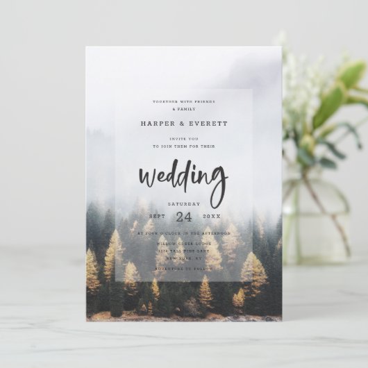 Rustieke Mountain Pine Trees Herfst Forest Wedding Kaart (Staand voorkant)