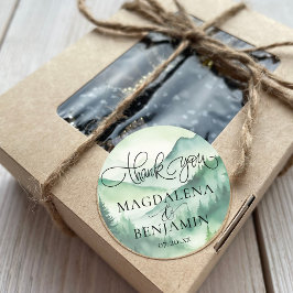 Rustieke Mountain Pine Trees Kalligrafie Dank u Ronde Sticker