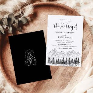 Rustieke Mountain Pine Zwart Wit Minimal Wedding Kaart