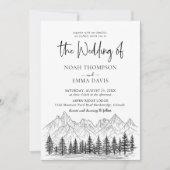 Rustieke Mountain Pine Zwart Wit Minimal Wedding Kaart (Voorkant)