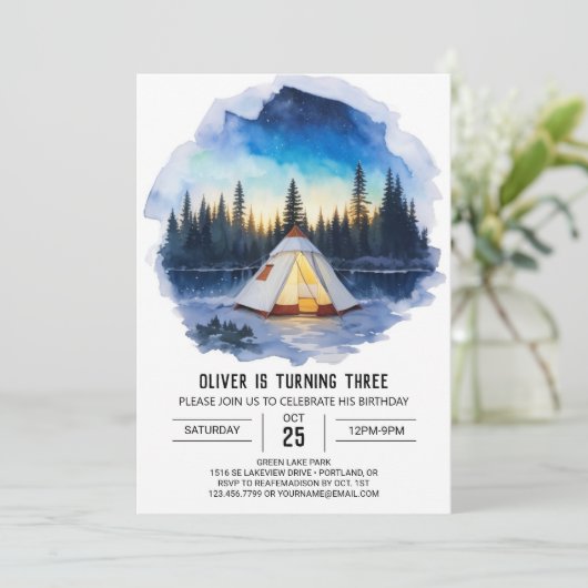 Rustieke Mountain Retreat Verjaardag uitnodiging (Staand voorkant)