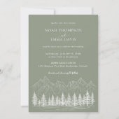 Rustieke Mountain Sketch Pine Sage Green Wedding Kaart (Voorkant)