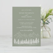 Rustieke Mountain Sketch Pine Sage Green Wedding Kaart (Staand voorkant)