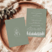 Rustieke Mountain Sketch Pine Sage Green Wedding Kaart