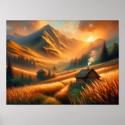 Rustieke Mountain Sunrise Poster (Voorkant)