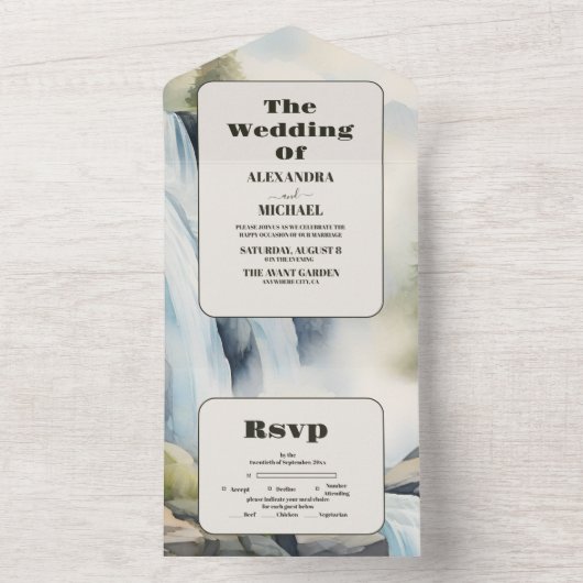 Rustieke Mountain Waterfall Boho Bruiloft All In One Uitnodiging (Binnen)
