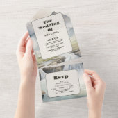 Rustieke Mountain Waterfall Boho Bruiloft All In One Uitnodiging (Afscheurbaar)