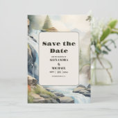 Rustieke Mountain Waterfall Boho Bruiloft Save The Date (Staand voorkant)