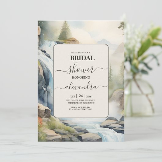 Rustieke Mountain Waterfall Boho Vrijgezellenfeest Kaart (Staand voorkant)