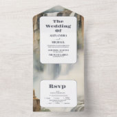 Rustieke Mountain Waterfall Bruiloft All In One Uitnodiging (Binnen)